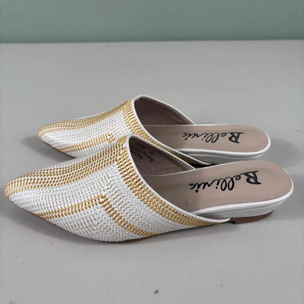 Bellini Festive Women Size 6M White Pointed Toe Woven Casual Slide‎ Mule Sandals - Picture 4 of 10